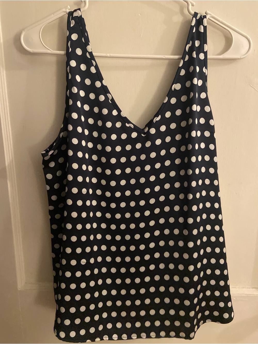 LOFT Navy and White Polka Dot Sleeveless Blouse